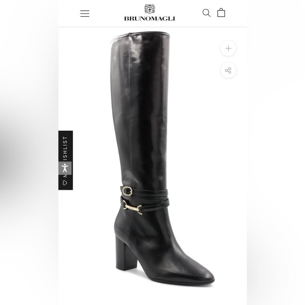 New Bruno Magli Black Adriana Knee High Block Heel Leather Boot